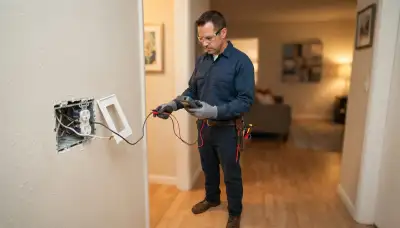 Escondido, CA electrician testing a de-energized branch circuit with a multimeter for electrical fault diagnosis