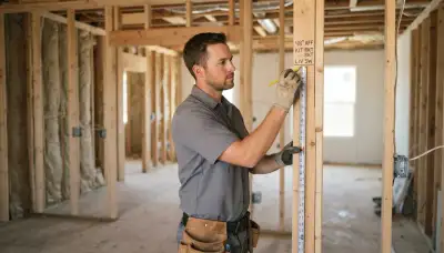 Electrician marking circuit runs and outlet heights for new construction wiring in Escondido, CA