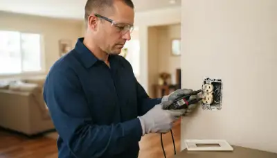 Electrician testing a dead outlet with a circuit tester during outlet repair in Escondido, CA