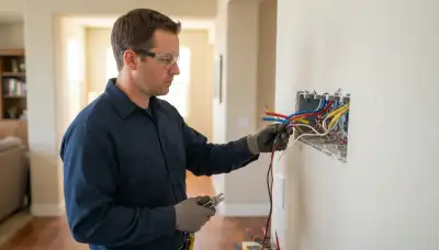 Electrician assesses wiring and lighting loads in an Escondido, CA home for programmable lighting