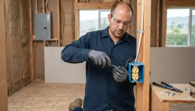 Electrician routing and terminating residential wiring inside an Escondido, CA home