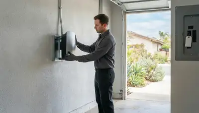Home EV charger installation with conduit and dedicated circuit in an Escondido, CA garage