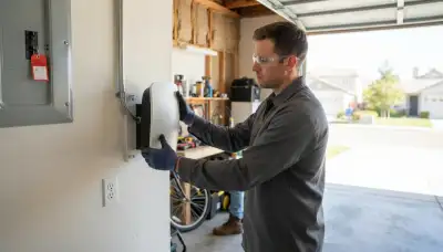 Electrician installing a dedicated EV charger circuit in an Escondido, CA home garage