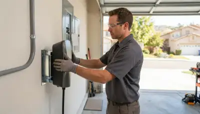 Electrician installs an EV charger and dedicated circuit at a Ramona, CA home