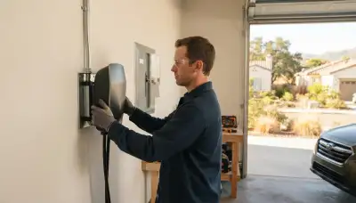 240-volt electric vehicle charger installation by an electrician in a Santa Ysabel, CA garage