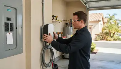 Electric vehicle charger installation with conduit and 240-volt circuit in Escondido, CA