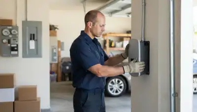 Electrician installs a 240-volt EV charger in a Solana Beach, CA residential garage