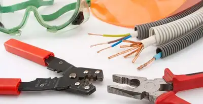 Electrical wiring repair with professional tools and safety equipment in Lakeside, CA
