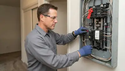 Electrician installing a GFCI breaker in an electrical panel for an Escondido, CA home