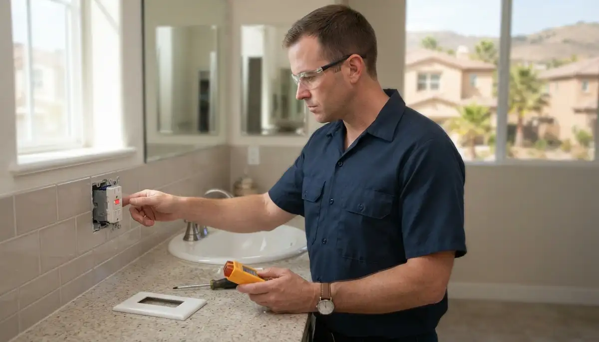 GFCI outlet protection in a wet-area bathroom at an Escondido, CA home