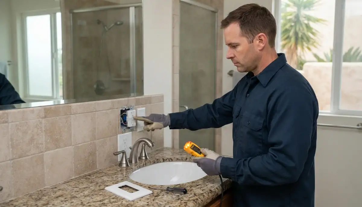 GFCI outlet providing ground-fault protection near a wet-area sink in Escondido, CA