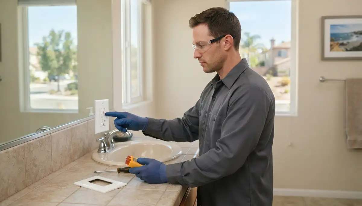 GFCI outlet providing ground-fault protection near a sink in an Escondido, CA home