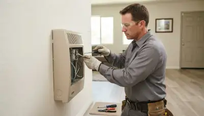 Electrician connects dedicated circuit wiring to a wall-mounted electric heater in Escondido, CA