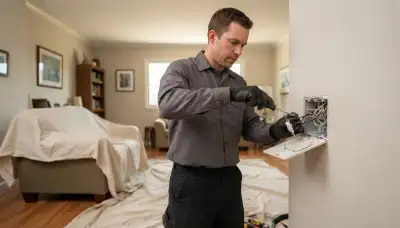 Escondido, CA electrician performing protected in-home circuit work on an open electrical box