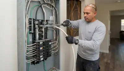 Escondido, CA electrician torques feeder conductors in a load center during electrical panel installation
