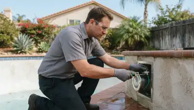 Electrician installs and bonds a replacement pool light fixture in Escondido, CA