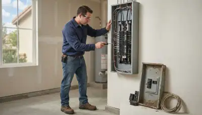 Electrician upgrading an older home's electrical panel to 200-amp service in Escondido, CA