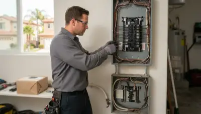 Electrician upgrading an older home's electrical panel to 200 amps in Escondido, CA