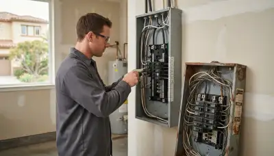 Electrician upgrading an older home's electrical panel in Escondido, CA