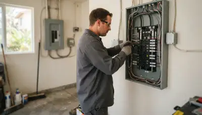 Electrician upgrading an older home's electrical panel in Escondido, CA