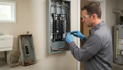 Electrician upgrading an older home's electrical panel in Lakeside, CA