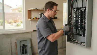 Electrician upgrading an older home's electrical panel to 200 amps in Escondido, CA