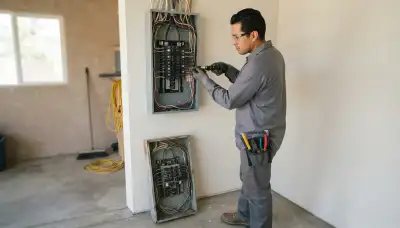 Electrician upgrading an older home's electrical panel from 100 to 200 amps in Pala, CA