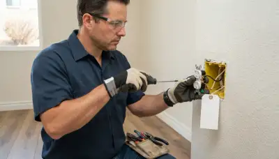 Electrician replacing a failed outlet with secure screw terminals in an Escondido, CA home