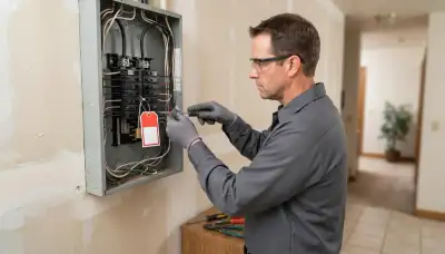 Escondido, CA electrician safely terminates wiring at a locked-out circuit in an older home
