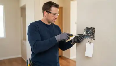 Electrician replacing a wall switch and securing wiring in an Escondido, CA home