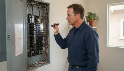 Electrician performing a whole-home electrical inspection in Escondido, CA