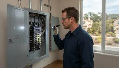 Electrician performing a whole-home electrical inspection in Escondido, CA